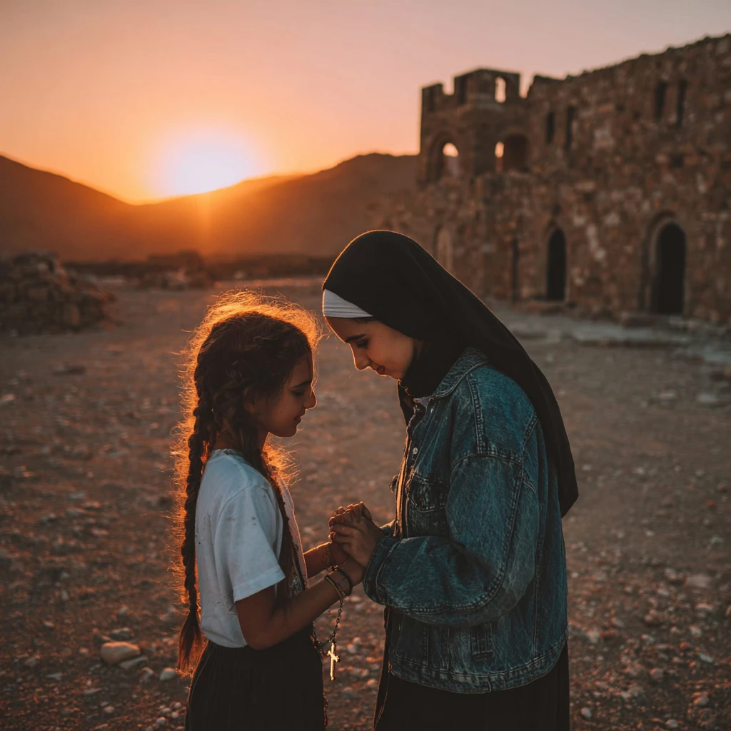 Nun-and-girl pray