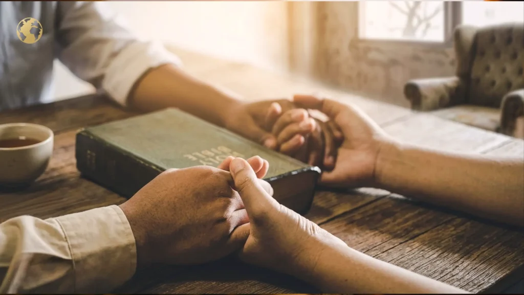chrisitan joins hands with a bible