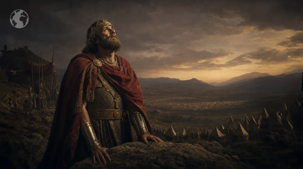 Biblical king seeking God's guidance after the Urim and Thummim became silent, symbolizing unanswered divine direction.