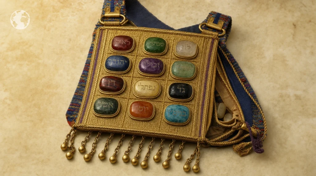 Illustration of the Urim and Thummim set within the High Priest's breastplate used for seeking God's guidance in the Old Testament.
