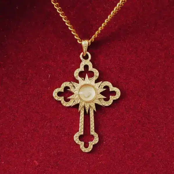 Gold Cross pendant set with an authentic Jerusalem stone