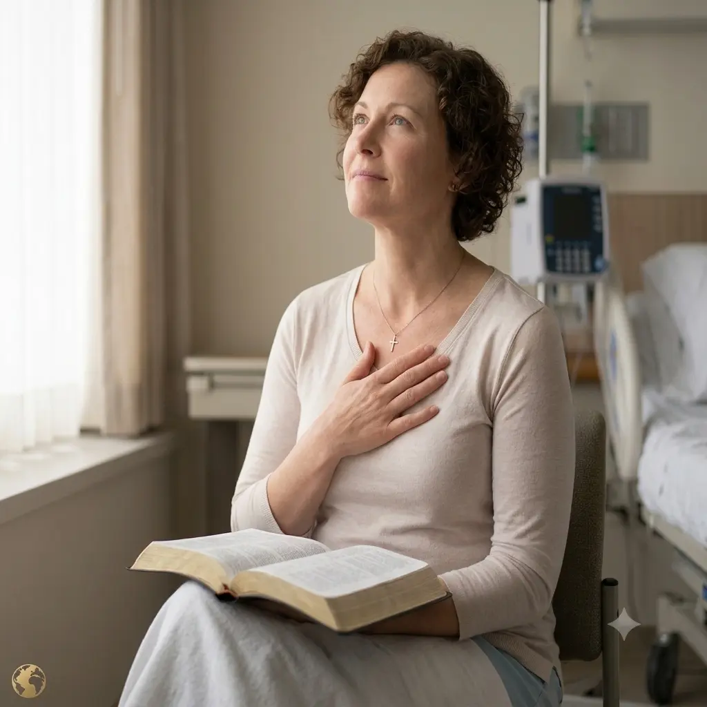 woman seated by a sunlit window in a quiet hospital room